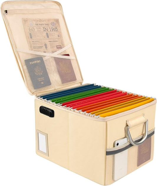 TOMKID Fireproof Document Box, Fire Proof Safe Box for Home Document Organizer with Lock, Fire Office Storage Cabinet for Hanging Letter/Legal Folder 16.1 x 12.9 x 11in (Off-white)