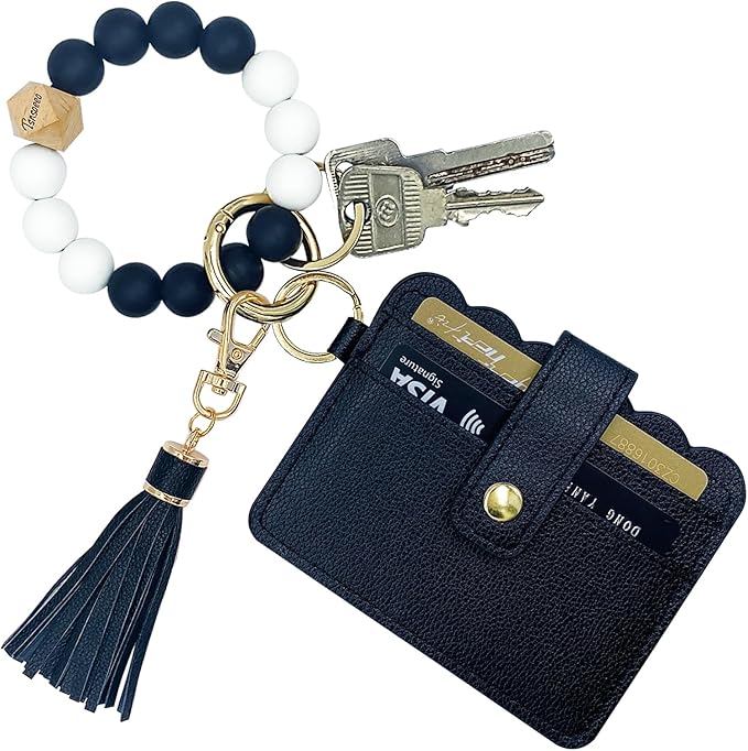 Keychain Wallet Wristlet Small Credit Card Holder Bracelet Key Chain Purse by TSNSOEEO