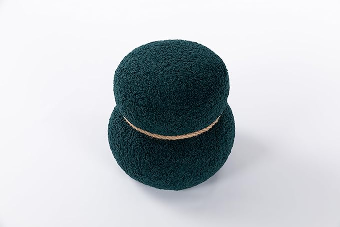 MEETAKING Small Round Foot Stool, Teddy Fabric Footrest Ottoman Stool with Non-Skid Legs, Modern Footstools Step for Couch, Desk, Office, Living Room (Green)