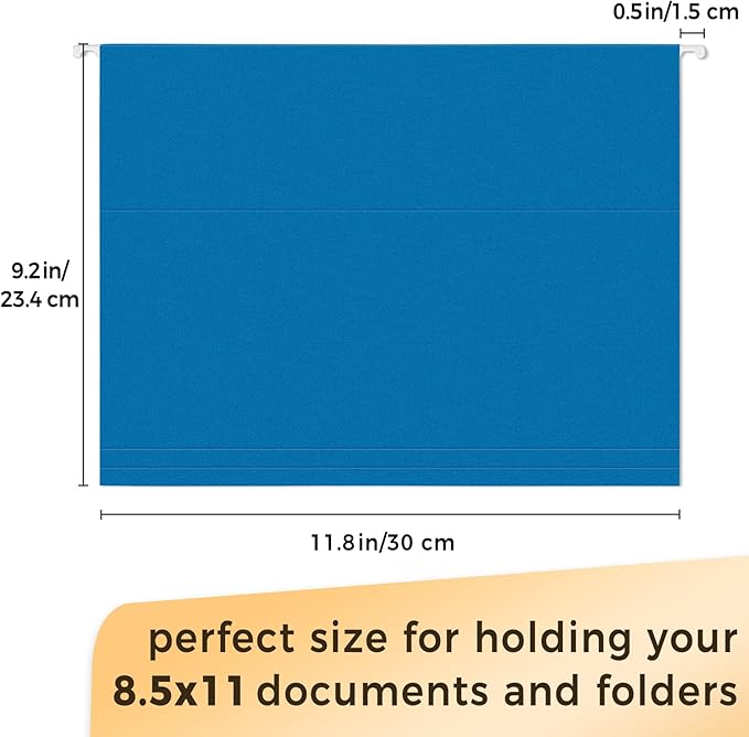 SUNEE 25 Pack Hanging File Folders, Blue Folders, Hanging File Folders Letter Size with 1/5-cut Tabs, Stay Organized for Your Home and Office Bulk File and Documents