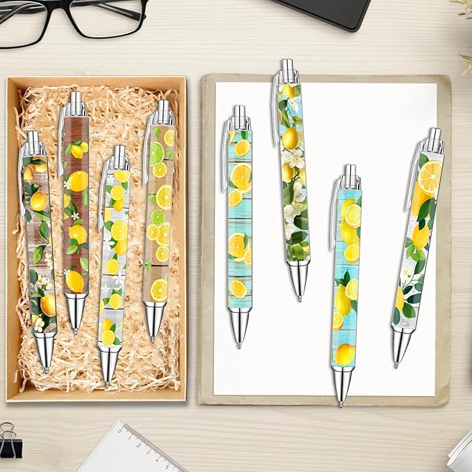 Idealmuzik Lemon Pens Set – Fun Citrus-Themed Pens for Girls, Students, and Stationery Lovers – Smooth Writing Ballpoint Pens for School, Journaling, or Gifts – Bright and Cheery Design, 8 Pack