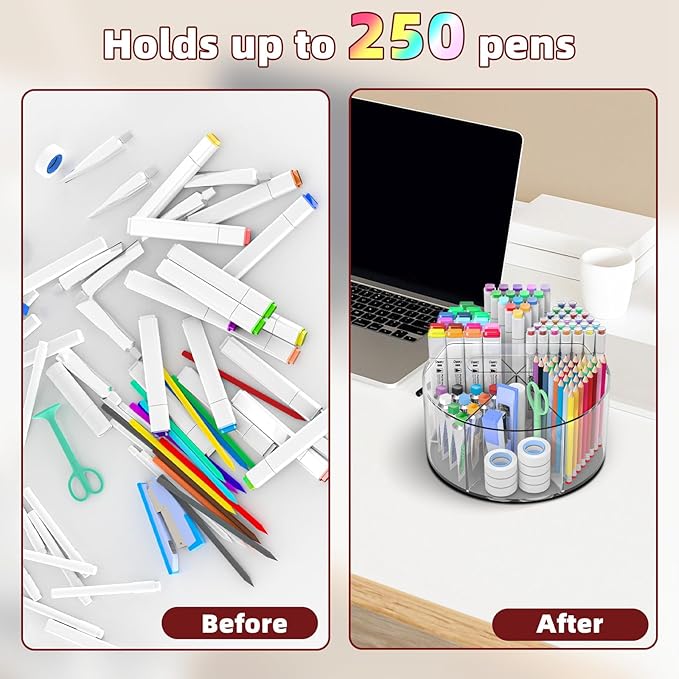 Absonic Acrylic Pen Holder Pencil Organizer, 360-Degree Rotating Pencil Holder, Crayon Organizers for Kids Marker Organizer Caddy Art Supply Kids Desk Organizers for Office Home School