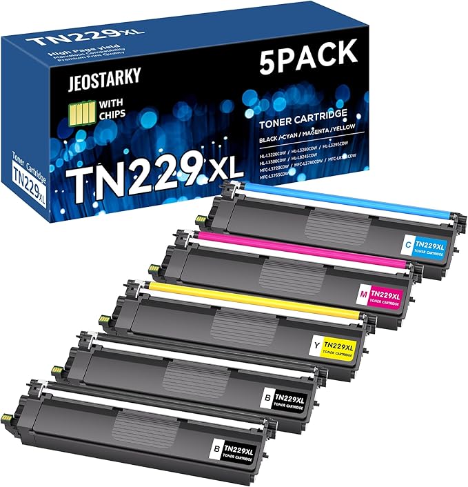 TN229XL TN229 Toner 5-Pack High Yield Replacement for Brother TN229 TN229XL Toner Cartridge Compatible with Brother MFC-L3780CDW MFC-L3720CDW HL-L3280CDW HL-L3220CDW HL-L3300CDW HL-L3295CDW