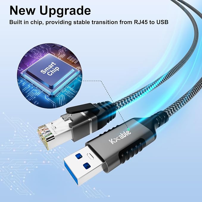 USB to Ethernet Cable 40 FT, 3.0 A Male to RJ45 Male Cord, Directly Connected - Image 5