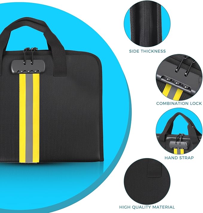 Accordion File Organizer with Combination Lock,Fireproof Expanding File Folder with Multi Pockets,13 Pockets Document Organizer with Handle & Labels,Portable Home Travel Safe Storage Letter A4 Files