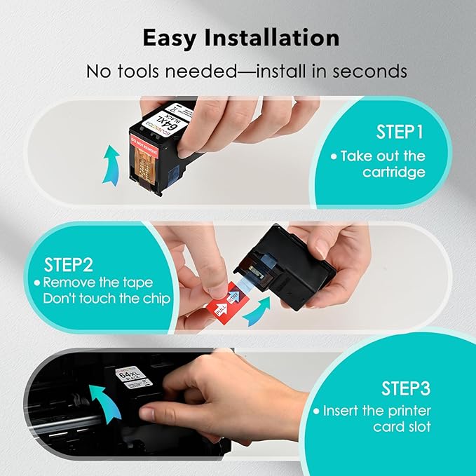 Remanufactured Ink Cartridge Replacement for HP Ink 64 Black HP64 XL HP64XL for Envy Photo 7858 7855 7120 7155 7100 7158 7164 6255 6252 6232 7800 Inspire 7200e 7900e 7955e Tango X Printer