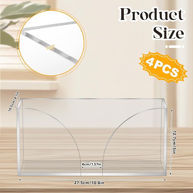 4Pack Clear Paper Towel Dispenser Countertop Acrylic Paper Towel Holder for Bathroom Folded Paper Towel Dispenser Clear Trifold Napkin Holder for Z-fold, C-fold, MultiFold Trifold
