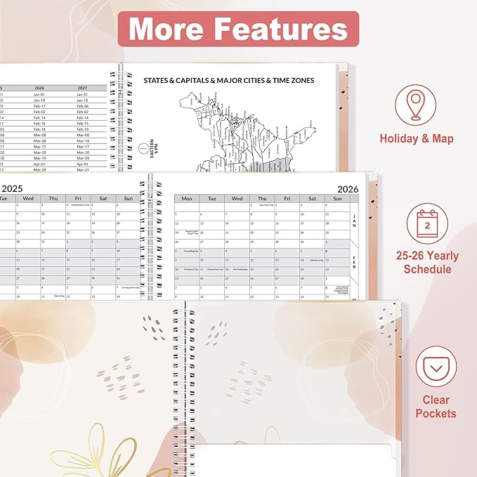 SUNEE 2025-2026 Appointment Book, Quarter-Hourly, Weekly & Monthly - from July 2025 to June 2026, 8.5"x11" Academic Planner, Flexible Cover, Note Pages, Bookmark, Spiral Binding, Blushing Abstract