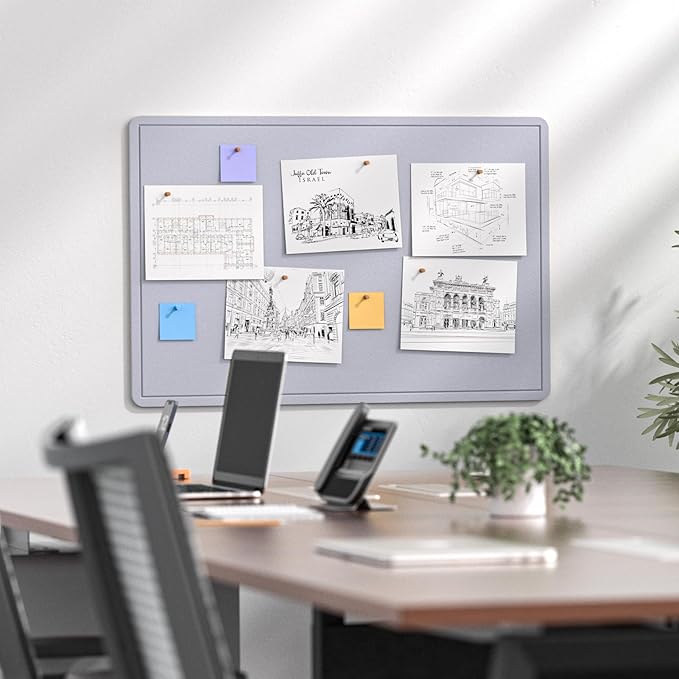 MaxGear Large Bulletin Board 36" x 24", Foldable Felt Board Vision Board Supplies, Cork Board for Office, Home, School, Small Pin Boards for Walls Decorative Display Board Moonlight Gray