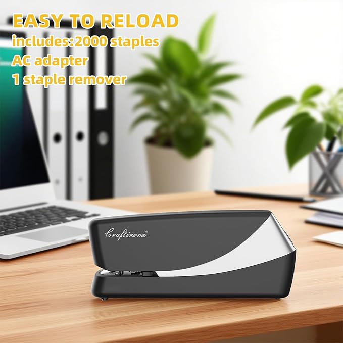 Electric Stapler, Automatic Stapler, Include 2000 Staples and 1 Staple Remover, Heavy Duty, Store 210 Staples，AC or Battery Powered, 25 Sheet Capacity.