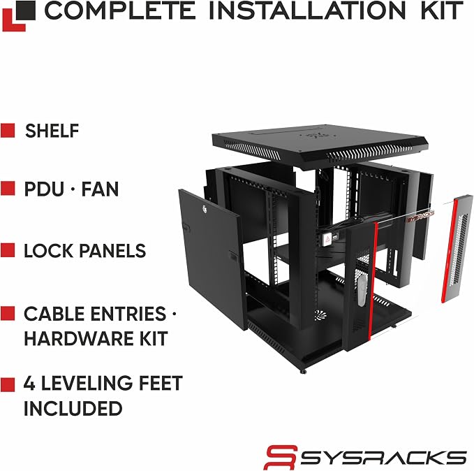 9U Wall Mount Server Rack Cabinet 24” Deep, 19” Network & AV Enclosure - Image 4