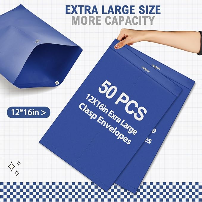 Geyee 50 Pcs 12 x 16 Inch Navy Blue Manilla Clasp Envelopes Letter Size Mailing Envelopes with Clasp Closure for Filing Storing Documents Office Home Business School