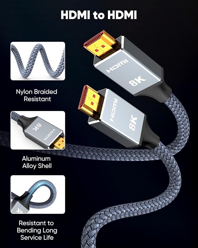 Capshi 10ft 8K 4K@120Hz HDMI Cable 2.1, 48Gbps High Speed Cord - Image 7