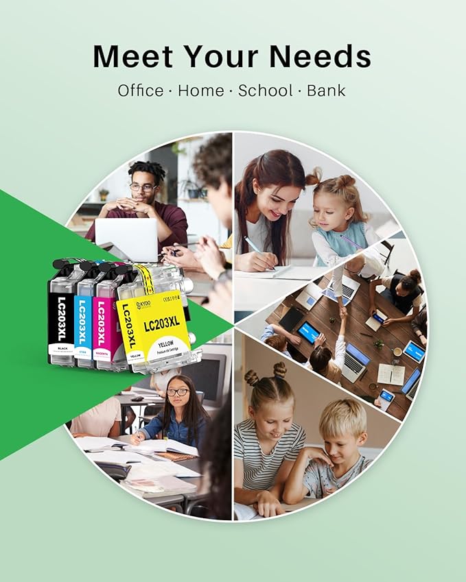 LC203XL Ink Cartridges 4 Pack Replacement for LC203 XL LC 203 Color Inks Use for MFC-J480DW MFC-J4420DW MFC-J880DW MFC-J885DW MFC-J680DW (BK/C/M/Y)