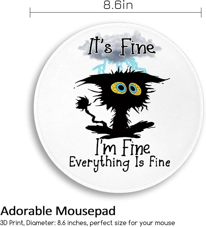 Black Cat Round Mouse Pad, Funny Small Mouse Pad with Non-Slip Rubber Base, Stitched Edge Mousepad for Desk Wireless Mouse, Gaming Mouse Mat for Computer Laptop Home Office Women, 8.6 x 8.6 Inch