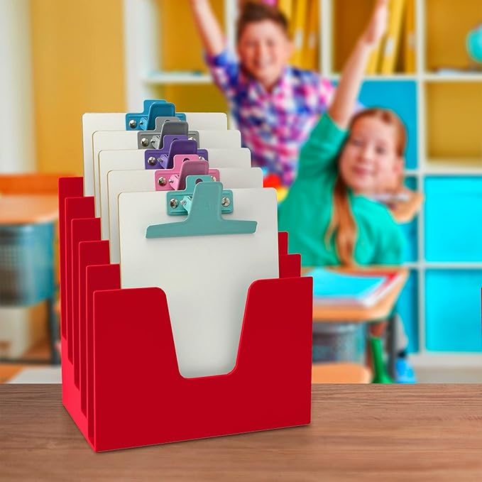 Acrimet 5 Section Incline File Sorter Organizer, Mail, Folder, Letter Desk Organizer, Rack for Office Organization Desktop (Plastic) (Solid Red Color)