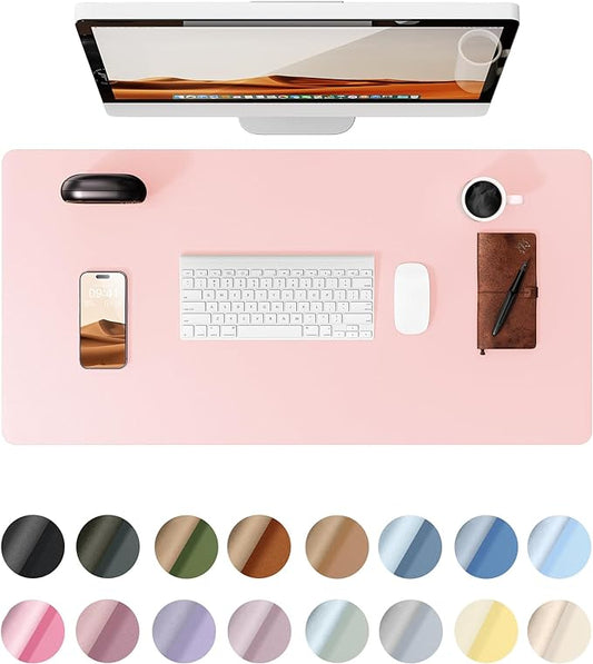 YSAGi Leather Desk Protector, Office Mat, Large Mouse Mat, Non-Slip PU Leather Blotter, Laptop Desk Pad, Waterproof Writing Pad for Office and Home (Light Pink, 35.4" x 17")