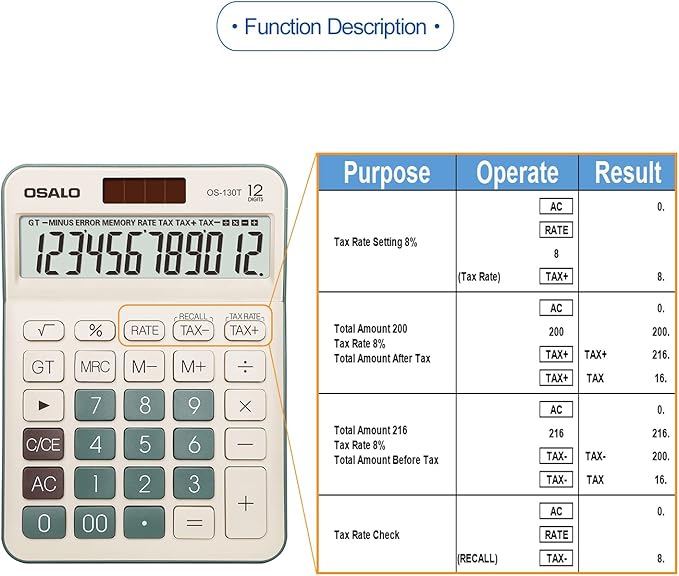 Desktop Calculator Large LCD Display 12 Digit Number Big Button Tax Financial - Image 6