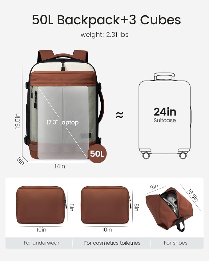 LOVEVOOK 50L Travel Backpack for Women Men, Airline Approved Carry On Luggage - Image 5