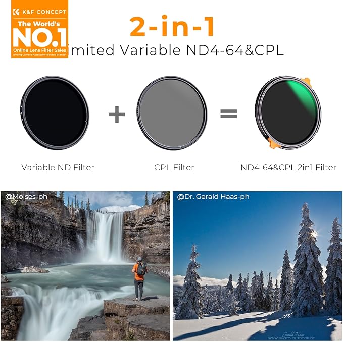 K&F CONCEPT 67mm ND4-64 ND Lens Filter Variable & CPL Polarizers Filter 2-in-1 - Image 2