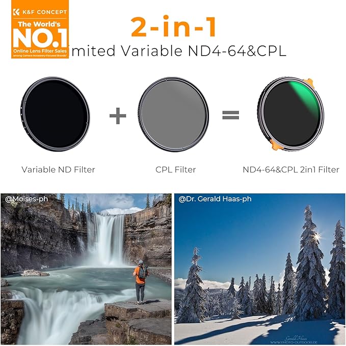 K&F CONCEPT 55mm ND4-64 ND Lens Variable & CPL Polarizers Filter 2-in-1 - Image 2