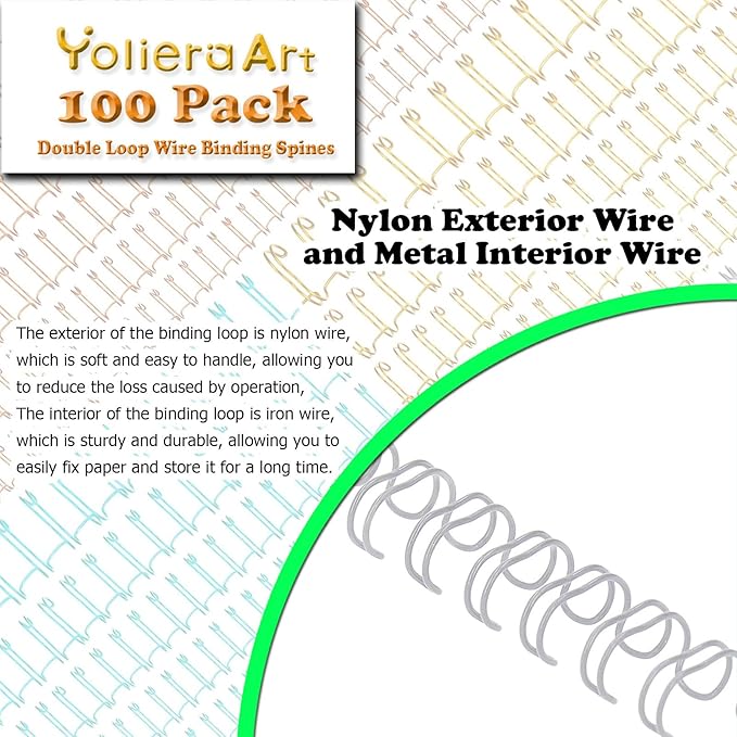 100 Pack Double Loop Wire Binding Spines, YolieraArt 1/4 Inch Spiral Binding Coils for Letter Size,Metal Bindings for Notebook Binder Machine (20 Sheet Capacity, 100P, 3:1 Pitch Twin Combs, White)