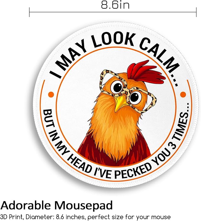 Funny Chicken Mouse Pad, Small Round Rooster Mouse Pads for Desk, Mini Travel Mousepad for Work Wireless Computer Laptop, Office Desk Accessories, 8.6 x 8.6 inch