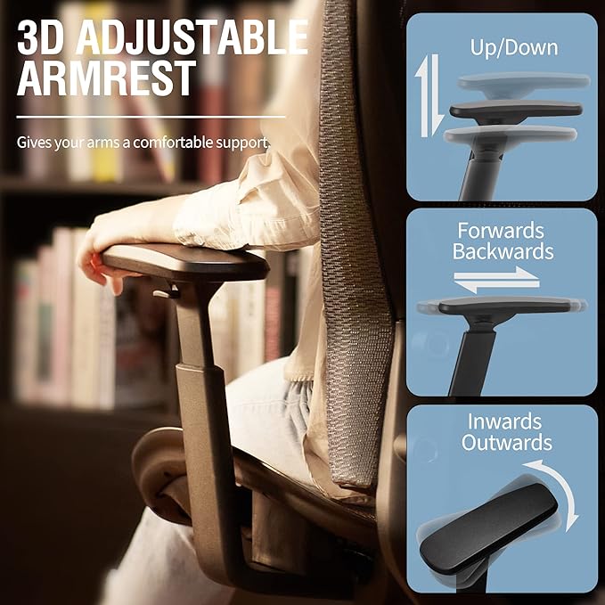 ELABEST Mesh Office Chair,Ergonomic Computer Desk Chair,Sturdy Task Chair- Adjustable Lumbar Support & Armrests,Tilt Function,Comfort Wide Seat,Swivel Home Office Chair (Grey)