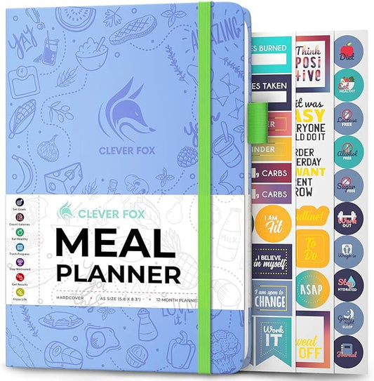 Clever Fox Weekly Meal Planner - Weekly & Daily Meal Prep Journal with Shopping and Grocery Lists for Menu Planning, Healthy Diet & Weight Loss Tracking, Lasts 1 Year, Undated, A5 - Light Blue