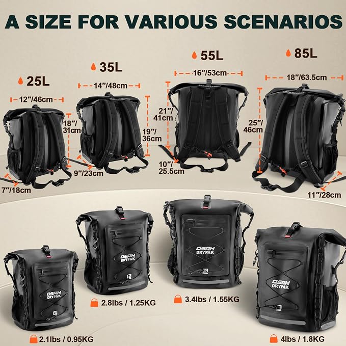 OSAH DRYPAK Waterproof Backpack Dry Bag 35L/55L/85L– Heavy Duty Roll-Top Hiking - Image 2