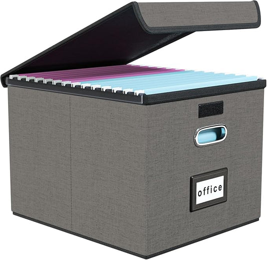 Huolewa Portable File Organizer Box with Lid, Stylish Filing Box Organizer Cabinet For Hanging File Folders, Universal Hanging Filing & Storage Boxes with Plastic Slides for Office/Decor/Home