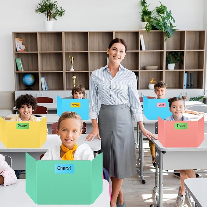 24 Pack Desk Privacy Panel Desk Divider - Pastel Colorful Testing Dividers for Classroom Supplies- Easy Clean Privacy Shields for Student Testing Desk dividers- Includes Extra Labels