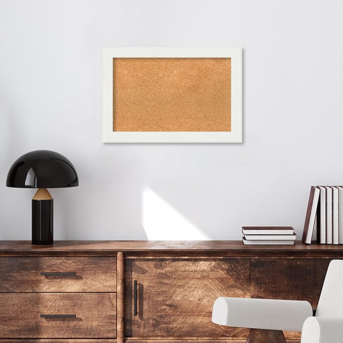 Amanti Art Natural Cork Board for Wall, 17x25 Vision Board with White Frame, Small Corkboard Office Decor for Home Organization, Casual Corkboard Pinboard to Display Items for Home Organization in