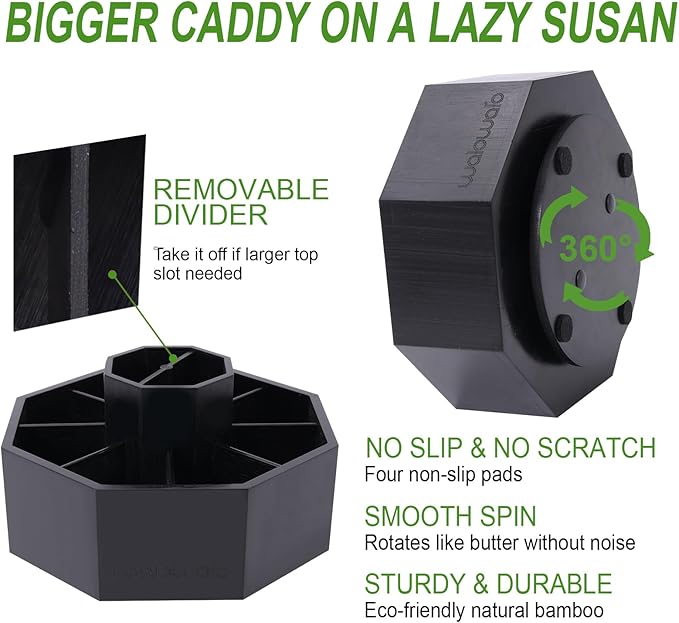 walowalo Bamboo Rotating Art Supply Organizer Holds 800+ Pencils Spinning Crayon Marker Pen Holder for Desk Brush Storage for Office School Classroom Organization Stationary Black (Larger Version)