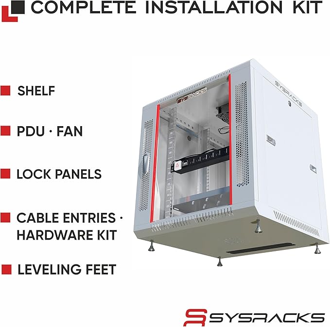 12U Wall Mount Server Rack Cabinet – 19" Network Rack Enclosure, PDU & Shelf - Image 4