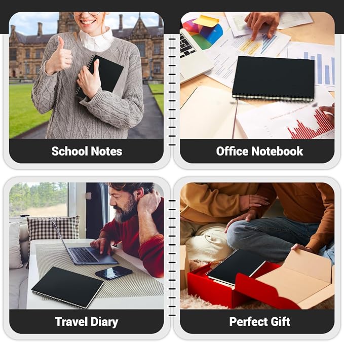 EUSOAR Black Spiral Notebook, 1 Pack A5 5.5"x8.3" Hardcover College Ruled Lined Journal, 240 Pages(120 Sheets) Writing Pads Professional Notebook for DIY Note Taking School Business Work Office Diary