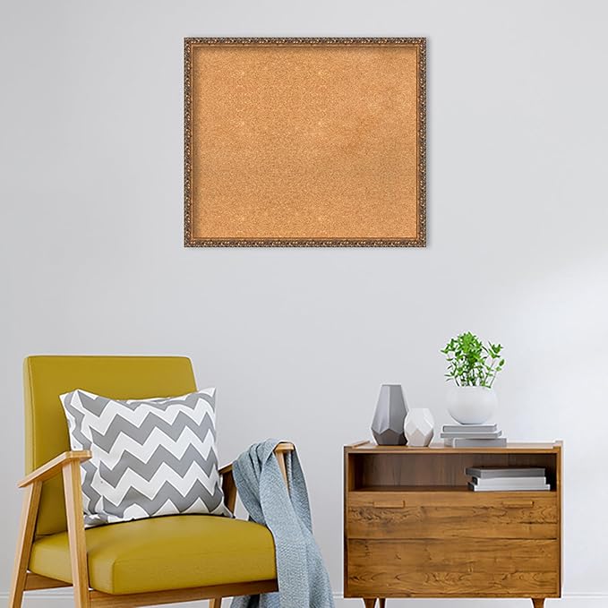 Amanti Art Natural Cork Board for Wall, 26x30 Vision Board with Bronze Frame, Large Corkboard Office Decor for Home Organization, Traditional Corkboard Pinboard to Display Items for Home Organization