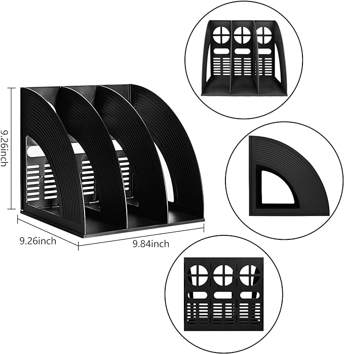 SAYEEC Desk Organizer File Magazine Storage Holder with 3 Vertical Compartments Rack Magazine Divider for Office Organization Home Workspace,Black