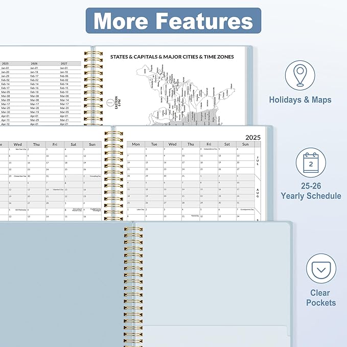 SUNEE 2025-2026 Appointment Book, Quarter-Hourly, Weekly & Monthly - from July 2025 to June 2026, 8.5"x11" Academic Planner, Flexible Cover, Note Pages, Pockets, Bookmark, Spiral Binding, Blue