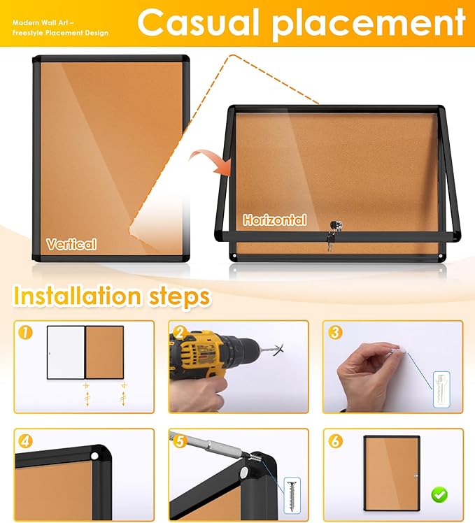 SWANCROWN Lockable Bulletin Board Notice Pin Cork Boards Tamper Proof Message Board for Photos Memos,26x20inch (4xA4)