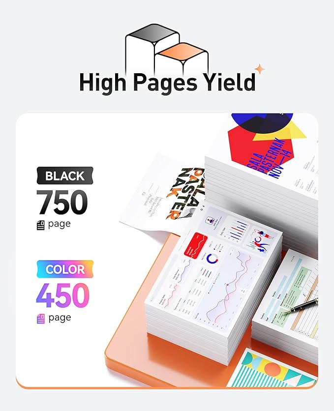 63XL Ink Cartridges 2 Pack High Yield with Chip Replacement for HP 63 63xl Ink Compatible with HP Officejet 3830 4650 4655 5255 5258 5200 Envy 4510 4512 4520 4650 Deskjet 2130 2132 3630 3634 Printer