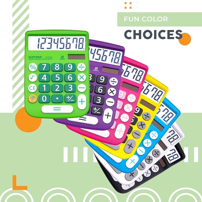 CATIGA Desktop Calculator 8 Digit with Solar Power and Easy to Read LCD Display, Big Buttons, for Home, Office, School, Class and Business, 4 Function Small Basic Calculators for Desk, CD-8185