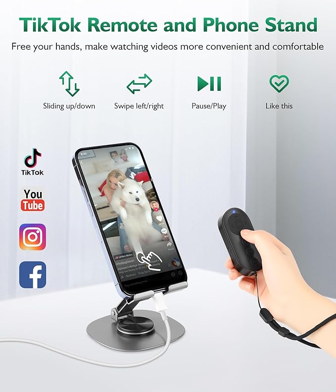Phone Stand with Remote Wireless Remote Control, Phone Camera Remote Shutter - Image 4