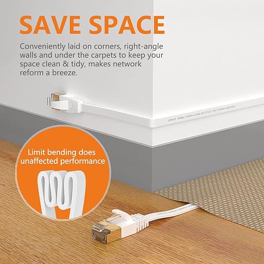 Cat7 20FT-2Pack Ethernet Cable Flat-White-10Gbps Internet Network Cord - Image 5
