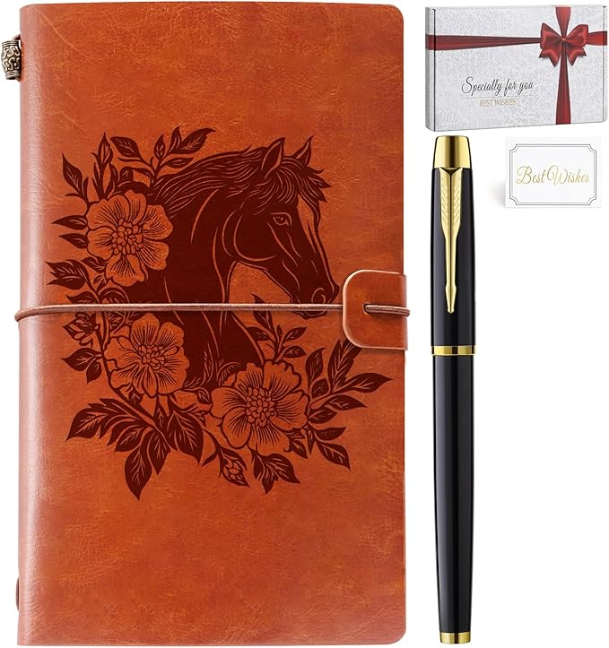 Horse Gifts for Women Girls Horse Stuff Leather Journal Notebook with Pen for Horse Lovers Leather Refillable Notebook, Sketchbook, Travel Diary