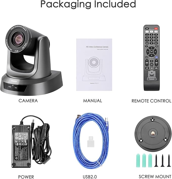 10X PTZ Conference Webcam with 3G-SDI/HDMI/USB Output, 1080P PTZ Live Streaming Camera for Church, Education, Conference Room Camera Attached Remote Control Work with Zoom, Skype, OBS