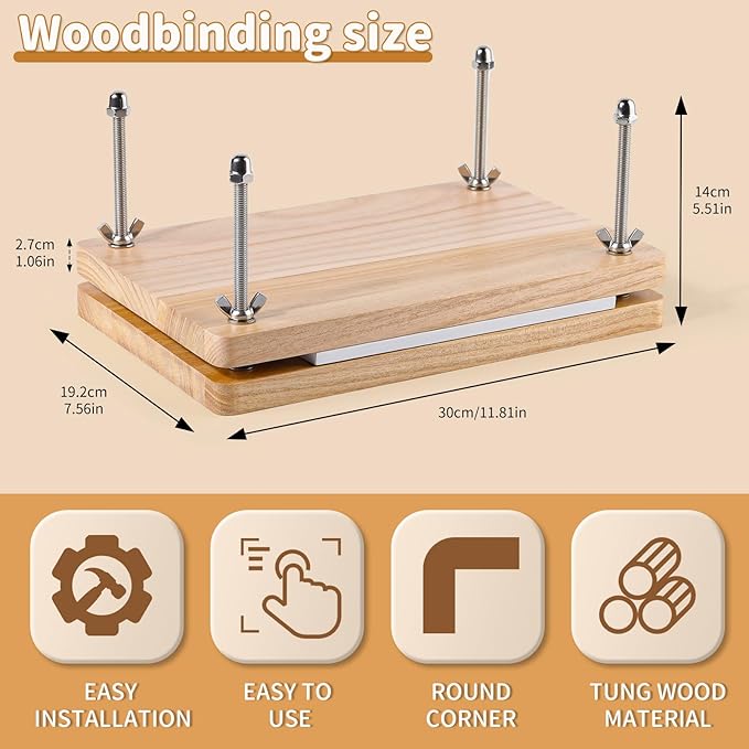 JUPEAN Book Binding Kits, Bookbinding Supplies, Bookbinding Kit for Beginners Bone Folder Tool with Paper Awl Waxed Thread Book Press for DIY 7.9”x11.6”