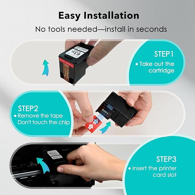 63XL Ink Cartridges Replacement for HP Ink 63 XL (2 Black and 1 Color Combo 3-Pack) for HP63 HP63XL 3830 4650 4520 4512 4510 4652 4655 5200 5255 5252 5258 3630 3632 2132 1112 2130 Printer