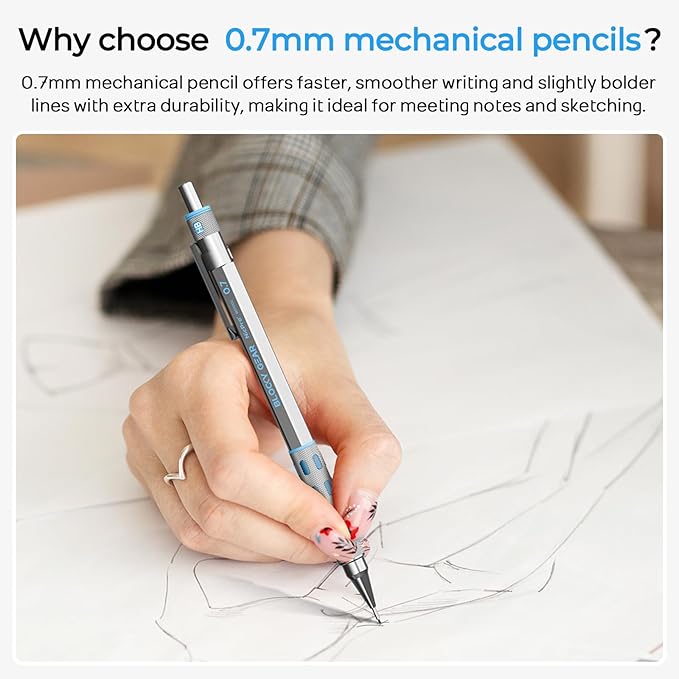 Nicpro 3 Pack Blocky Gear 0.7 mm Metal Mechanical Pencils Set with Case, Lead Drafting Pencil with 8 Tube (480PCS) Lead Refills(HB 2B), 4 Erasers, 18 Eraser Refills for Art Writing, Sketching Drawing