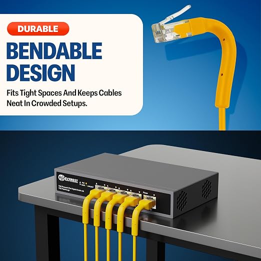Everest Ultra Slim Cat6a Ethernet Patch Cables 7ft Yellow - Image 2